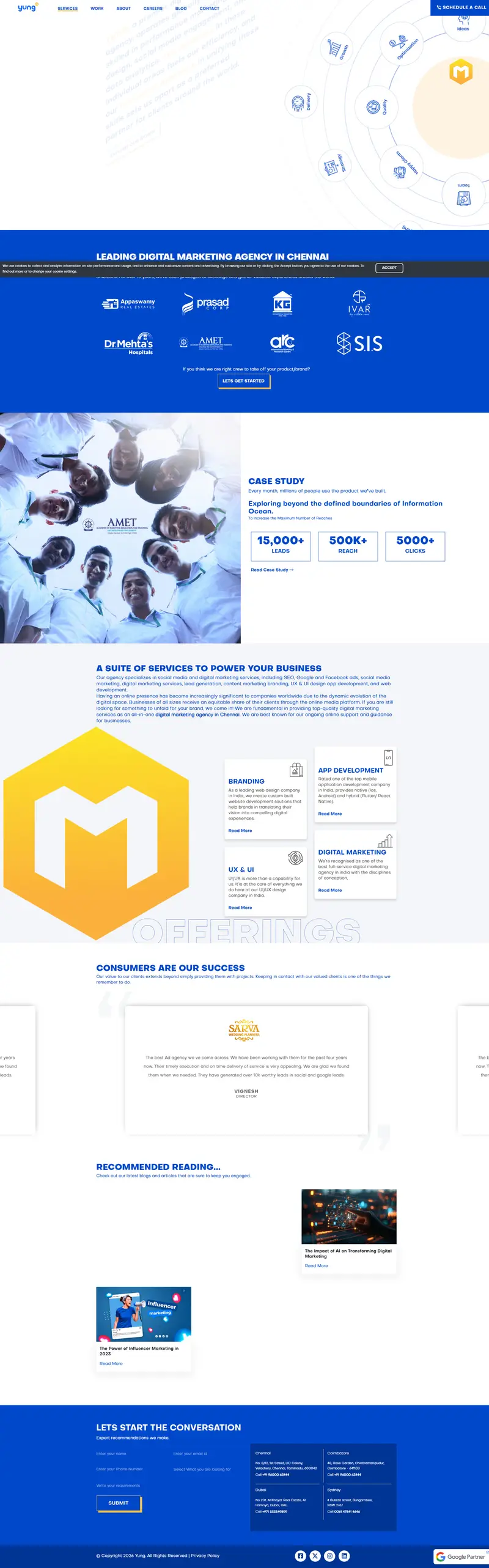Top Digital Marketing Agency in Chennai | Yung Media — SaaS/Software Product website design screenshot