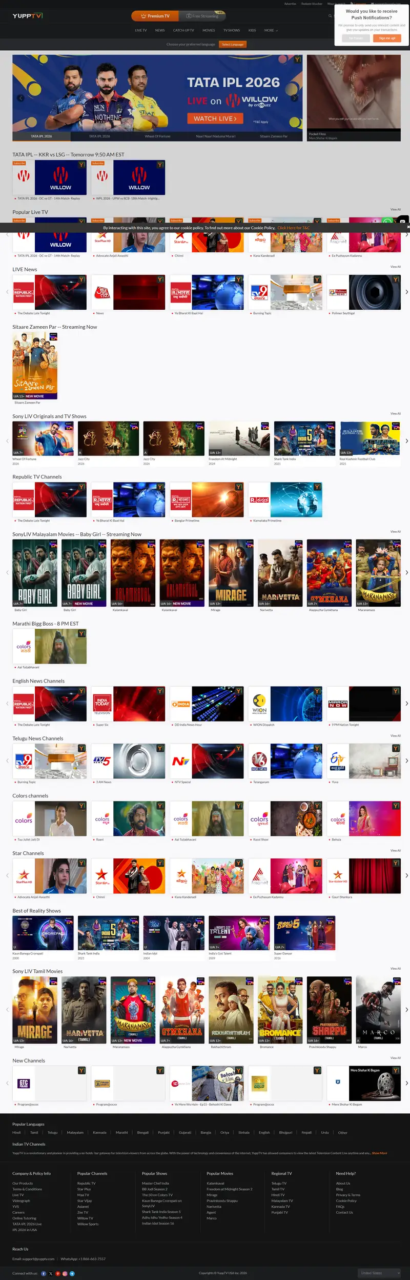Live TV | TATA IPL 2026 Live | Live TV Channels | Live Cricket — SaaS website design screenshot