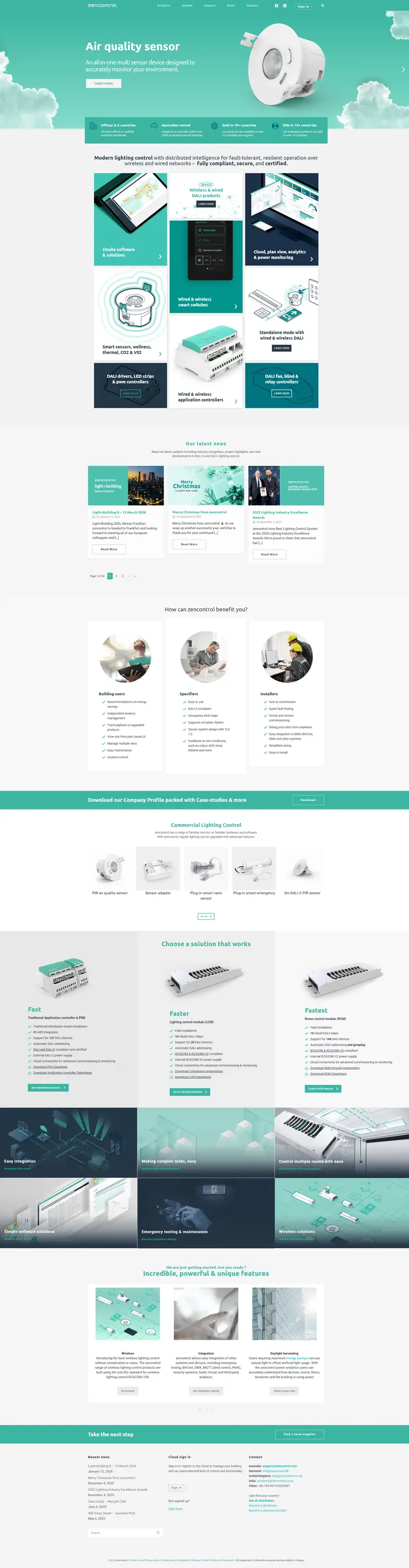 DALI Lighting Control Experts | zencontrol — SaaS/Software Product website design screenshot
