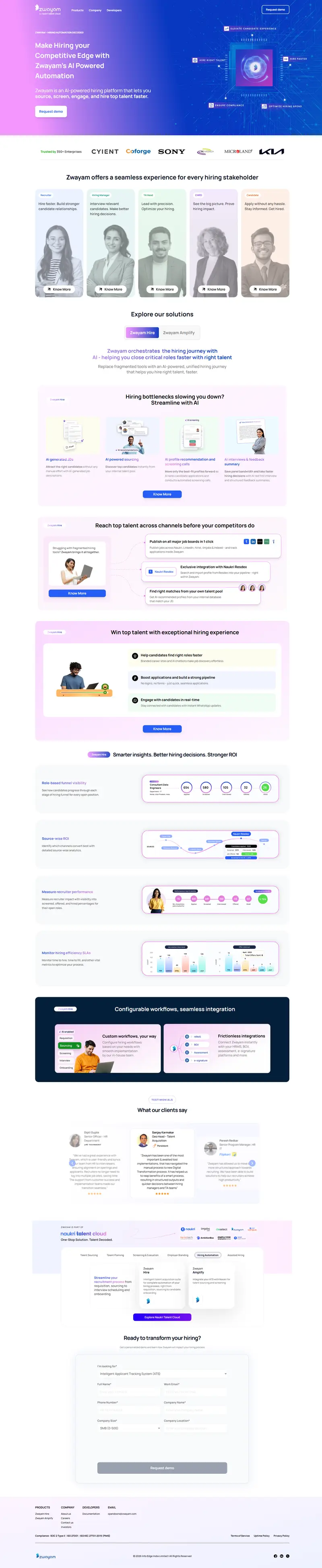 Zwayam | Intelligently Transform Talent Management — SaaS website design screenshot